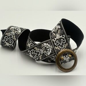 Ginger Blue cinch Belt Woven Canvas Black Gray White Round Buckle California